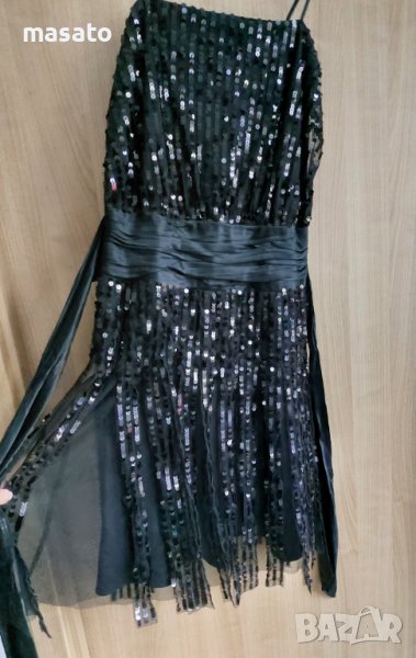 BCBG MAX AZRIA - черна рокля с пайети и тюл, снимка 1