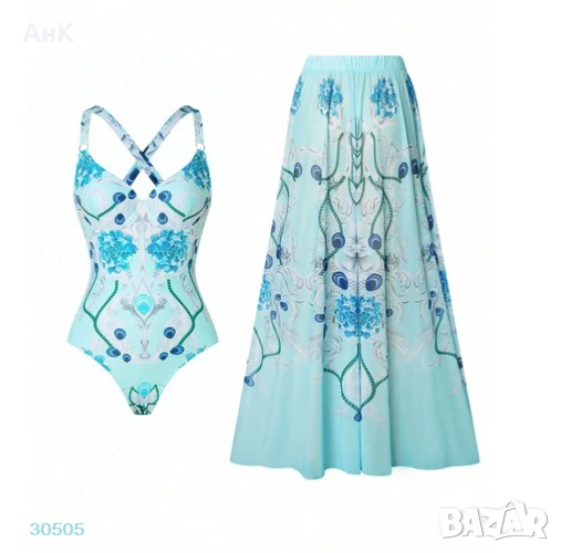 Плажен сет от 2 части, цял бански + пола, снимка 1