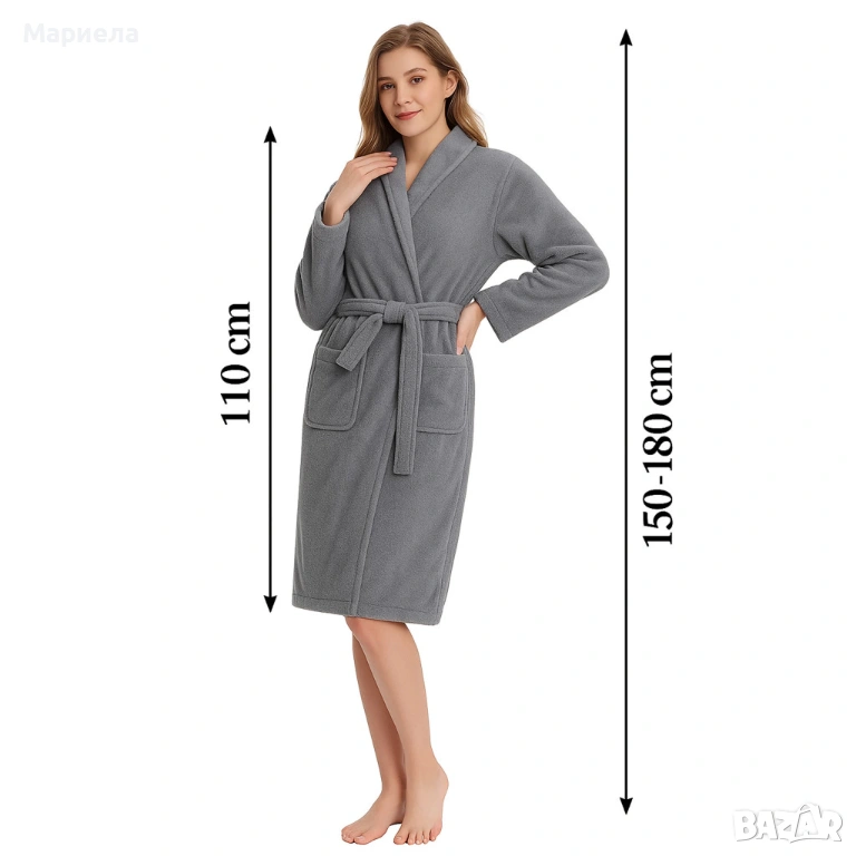 Дамски хотелски халат, класически, удобен, топъл, с връзки, мек, сив, снимка 1