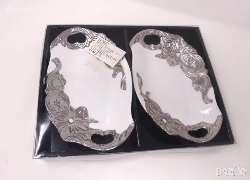 Комплект 2 бр. нови, стилни порцеланови чинии с орнаменти, снимка 1