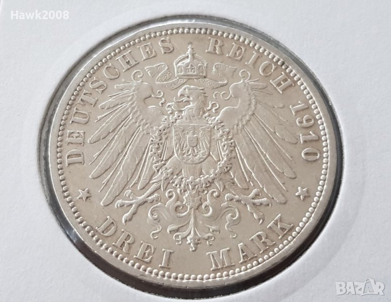 3 марки 1910 А Прусия Германия Рядка Сребърна монета, снимка 1