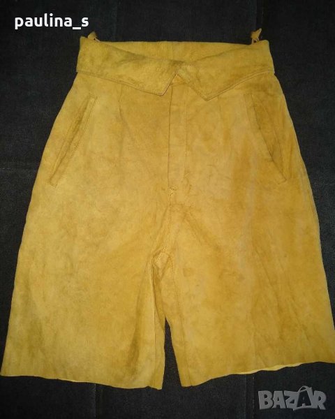 Бермуди с висока талия от естествен велур в жълто / малък размер, снимка 1
