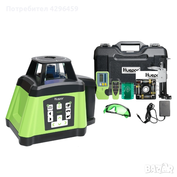 Нивелир лазерен с приемник Huepar RL200HVG, 487 м, зелен лъч, снимка 1