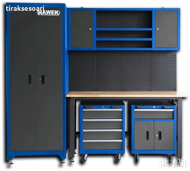 Комплект работна маса, шкафове и сервизни колички – метални HAWEK, снимка 1