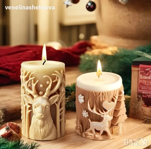 3D 2 модела Елен елха снежинки цилиндър Силиконов молд форма за свещи гипс сапун за декорация , снимка 1