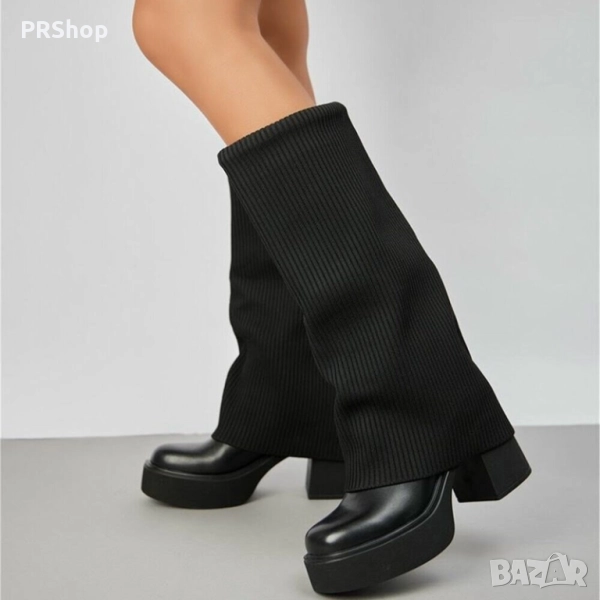 Дамски ботуши на платформа в черно, снимка 1