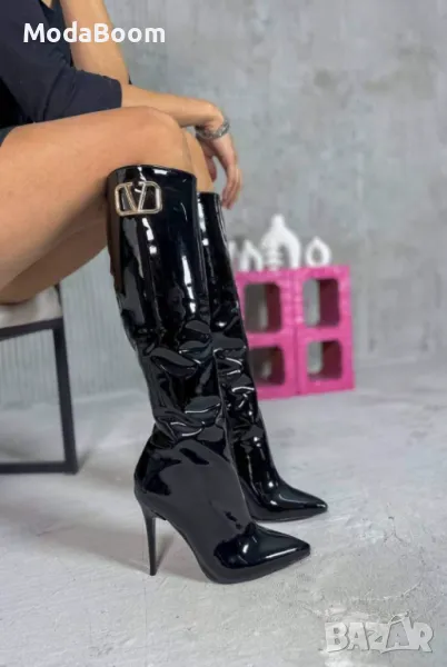 Черен лак • луксозни дамски ботуши , снимка 1