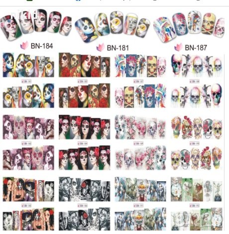 лист 12 в 1 черепи Хелоуин Halloween слайдер татос ваденки водни стикери за нокти маникюр, снимка 1