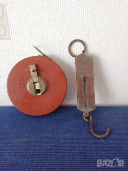 Стари немско кантарче,ръчно тегли до 25 кг,,РОСКЕТ BALANCE" 1942год.   Ролетка 20м., 1960год., снимка 1