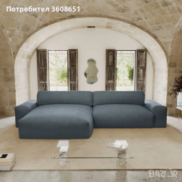 Ъглов диван BLISS с мека тъкана материя, снимка 1