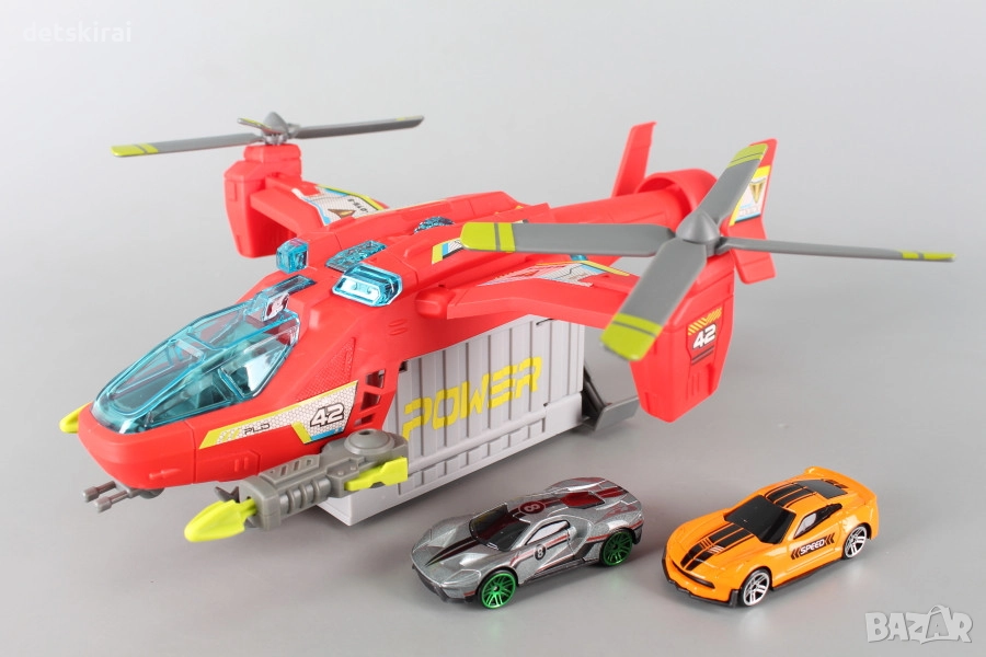 Товарен въртолет с контейнер - катапулт, два снаряда и две коли., снимка 1