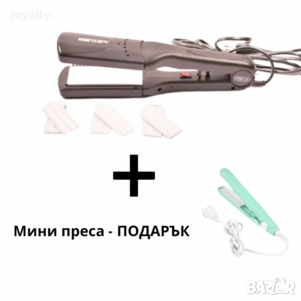 Преса за коса с керамични плочи + ПОДАРЪК мини преса (до изчерпване на количествата), снимка 1