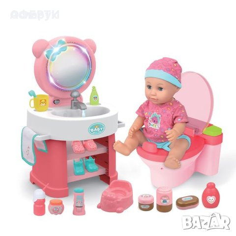 Детска играчка Кукла с гърне -  Бебешки комплект със звуци сватлини и водна функция, снимка 1