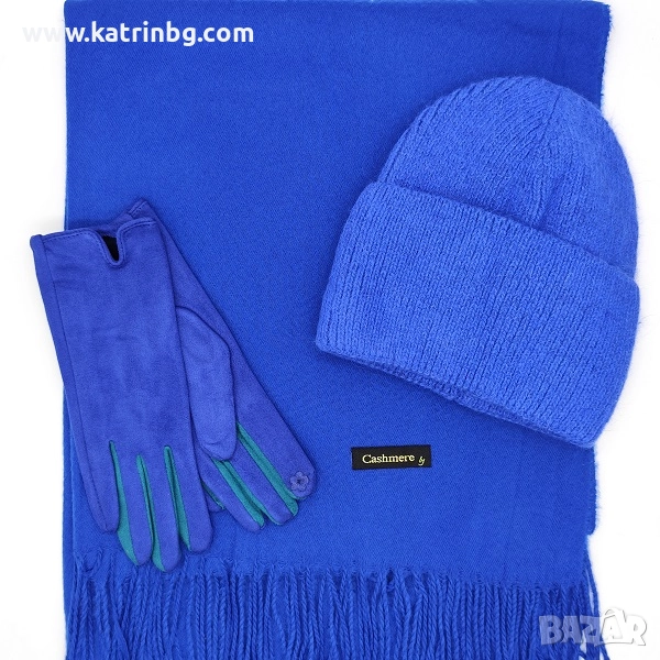 Дамски зимен комплект в турско синьо-Шал шапка и ръкавици Код на продукта:DAK-0009, снимка 1