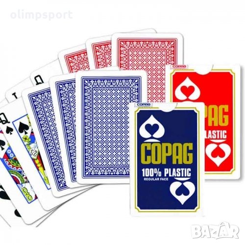 Карти за игра Copag нови , бридж размер, 100% plastic, стандартен индекс.  Гръб в синьо или червено., снимка 1