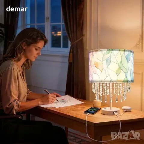 Умна настолна лампа с цветен абажур, USB-C и гласово управление, снимка 6 - Настолни лампи - 55945915