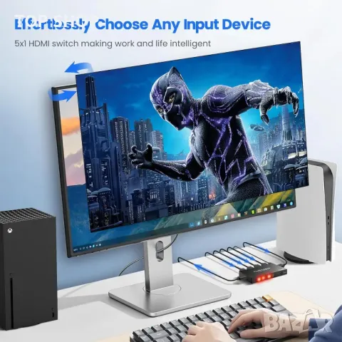 avedio links HDMI превключвател 5 входа - 1 изход 4K@60Hz, 5 порта с дистанционно, снимка 2 - Друга електроника - 49457633