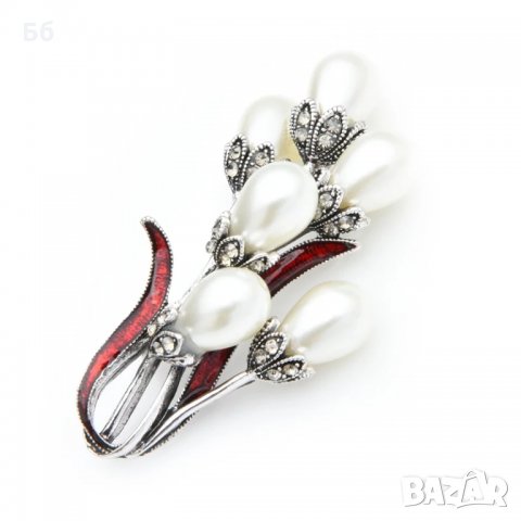 Брошка букет цветя с перли, снимка 2 - Други - 35111153