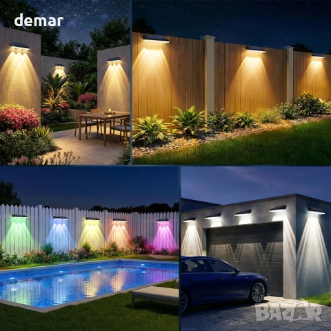 Соларни осветителни тела за огради, бяло/студено бяло и RGB 8 цвята, 5 лещи, 1 брой, снимка 7 - Соларни лампи - 54108823