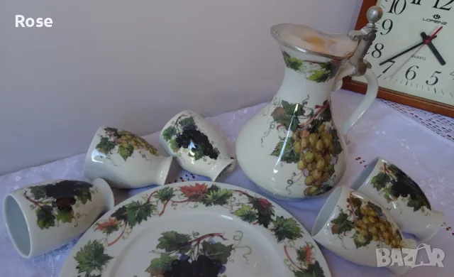 Немски порцеланов сервиз за вино Dr. Merkle Atelier, ръчна декорация , снимка 3 - Сервизи - 55809834