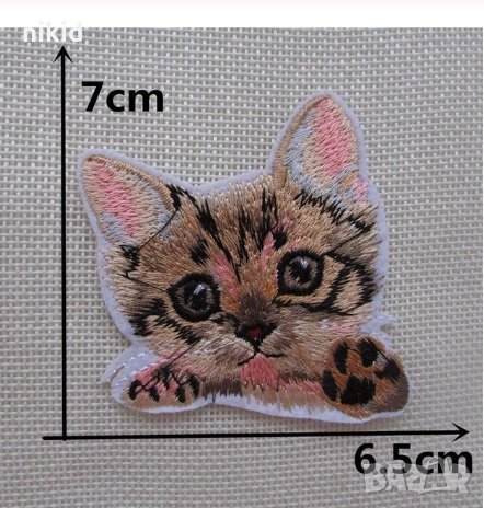 коте глава апликация бродерия нашивка за джоб дреха дрехи самозалепваща се