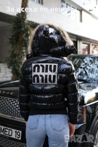 Дамско черно лачено зимно яке с качулка Miu Miu Код A347, снимка 3 - Якета - 48074124