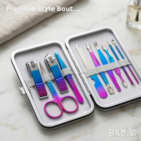 Комплект за маникюр от 10 части в елегантен син калъф с матово покритие, снимка 5 - Други стоки за дома - 53922878