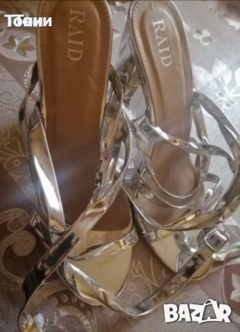 Нови Сребристи Дамски Сандали на Ток 40, снимка 4 - Сандали - 52789922