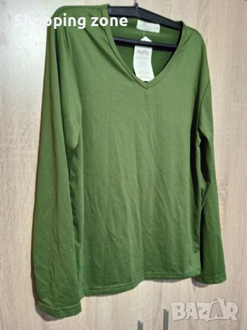 Маслено зелена тънка блуза с дълги ръкави, снимка 1 - Блузи с дълъг ръкав и пуловери - 40701435