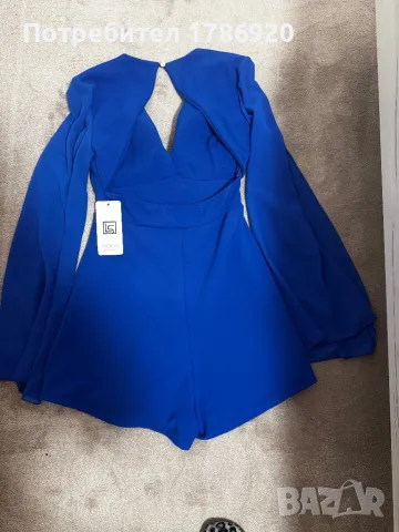 Елегантен син гащеризон с отворен гръб и ефектни ръкави, снимка 3 - Гащеризони - 45658871