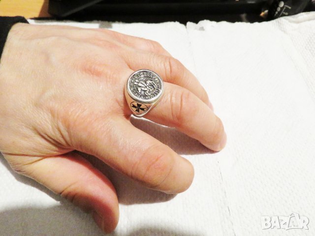 Стар Мъжки сребърен пръстен тамплиерски с ордена sigillvm militum xpisti - Войни на Христа., снимка 7 - Пръстени - 31121311