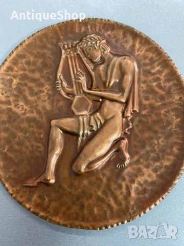 Медна стенна чиния, декорация. Орфей с лира, снимка 2 - Пана - 54178642