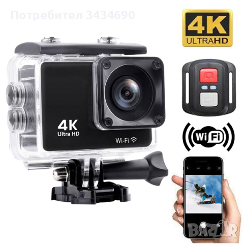Спортна камера 4K водоустойчива 30 метра WiFi 170 градуса /SPK066/, снимка 1 - Камери - 44513481