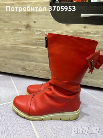 Червени дамски ботуши с панделки - 38ми номер, снимка 2 - Дамски ботуши - 52786759