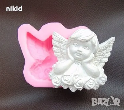 Ангел подпрян на рози дълбок силиконов молд форма фондан шоколад гипс свещ сапун