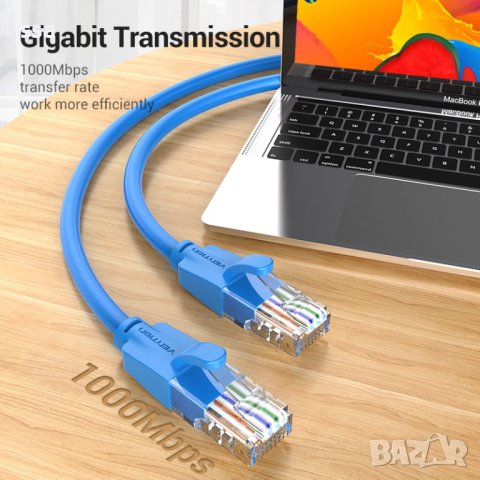 Vention Кабел LAN UTP Cat.6 Patch Cable - 1.5M Blue - IBELG, снимка 3 - Кабели и адаптери - 44231171