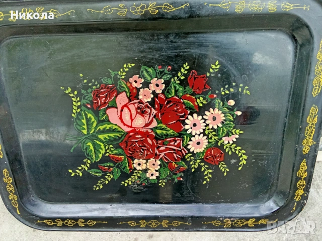 Стар голям поднос винтидж Жостово, снимка 3 - Антикварни и старинни предмети - 54241692