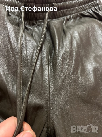 Нов елегантен естествена кожа панталон лек потур ластик на талията , снимка 6 - Панталони - 49813673