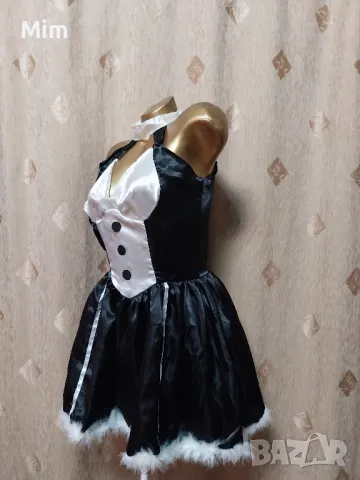 М Сатенена черна рокля за парти и ръкавици/ зайче /, снимка 6 - Рокли - 50416744