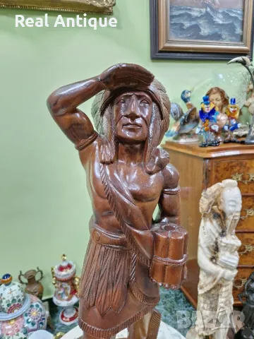 Голяма антикварна колекционерска дървена фигура статуетка , снимка 6 - Статуетки - 49704835