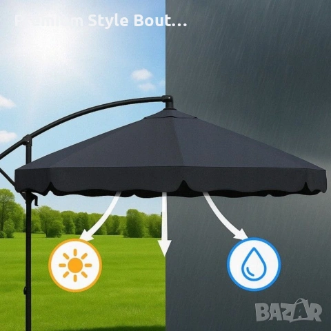 Голям градински чадър със странична стойка, Ø 350 см, UV защита, Водоустойчив + Покривало, снимка 6 - Градински мебели, декорация  - 53923357