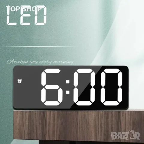 Огледален часовник с аларма , Температура - GH-0712L - Черен, снимка 2 - Друга електроника - 48636606