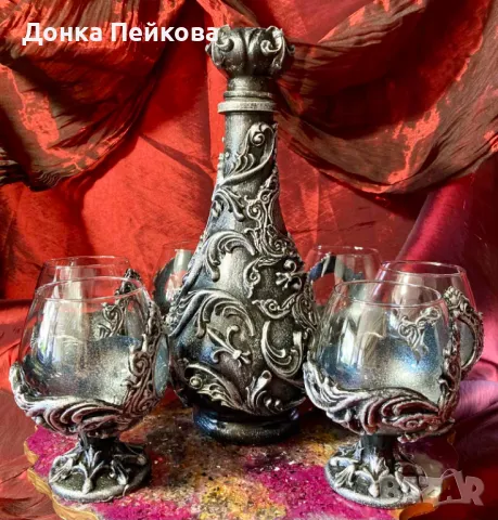 Ръчно изработен сервиз за коняк в сребро от 7 части, снимка 6 - Чаши - 48657381