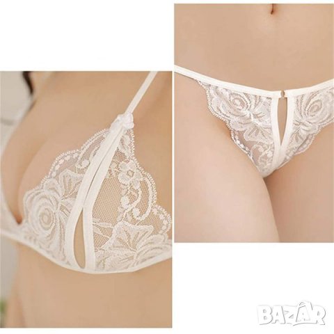 Бяло дамско еротично бельо - сет с отворено дъно, секси бельо - Код: B2071, снимка 4 - Бельо - 35264440
