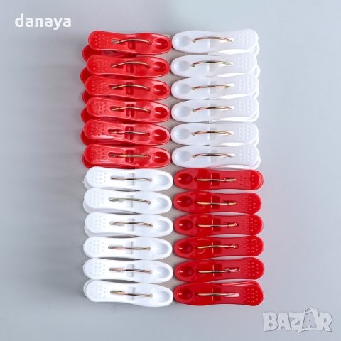 1543 Комплект от 24 броя щипки за простиране в бяло и червено 6см, снимка 2 - Други - 29304681