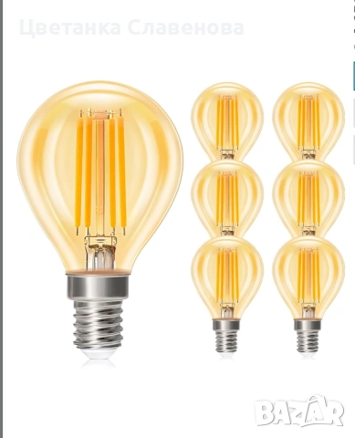 Ретро крушки E14 LED с нажежаема жичка, 2700K топло бяла светлина, 4W (40W), пакет от 6 броя, снимка 3 - Лед осветление - 53371029