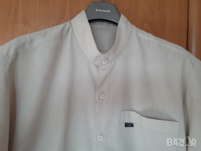 Мъжка риза къс ръкав цвят светлобежов размер XL-2XL, снимка 2 - Ризи - 29152101