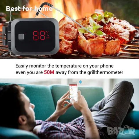  Безжичен Bluetooth термометър за барбекю с голям дисплей Inkbird, снимка 4 - Друга електроника - 50109024