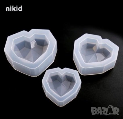 3D 3 размера диамантено сърце силиконов молд форма за фондан тесто гипс глина сапун шоколад смола, снимка 5 - Форми - 32143026