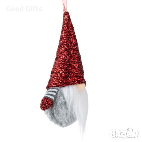 3 Броя Коледна украса за елха, Коледен гном с червена блестяща шапка, 15см, снимка 2 - Декорация за дома - 42698621